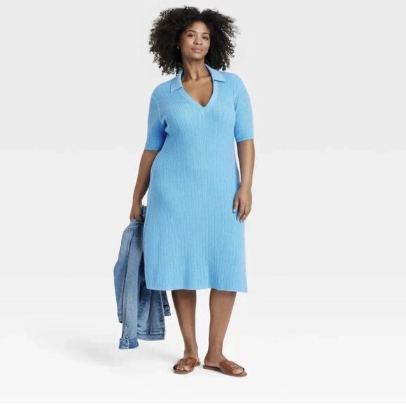 Ava & Viv Women's Plus Size 3X (24-26) Short Sleeve Ribbed Midi Sweater Dress - Picture 4 of 5